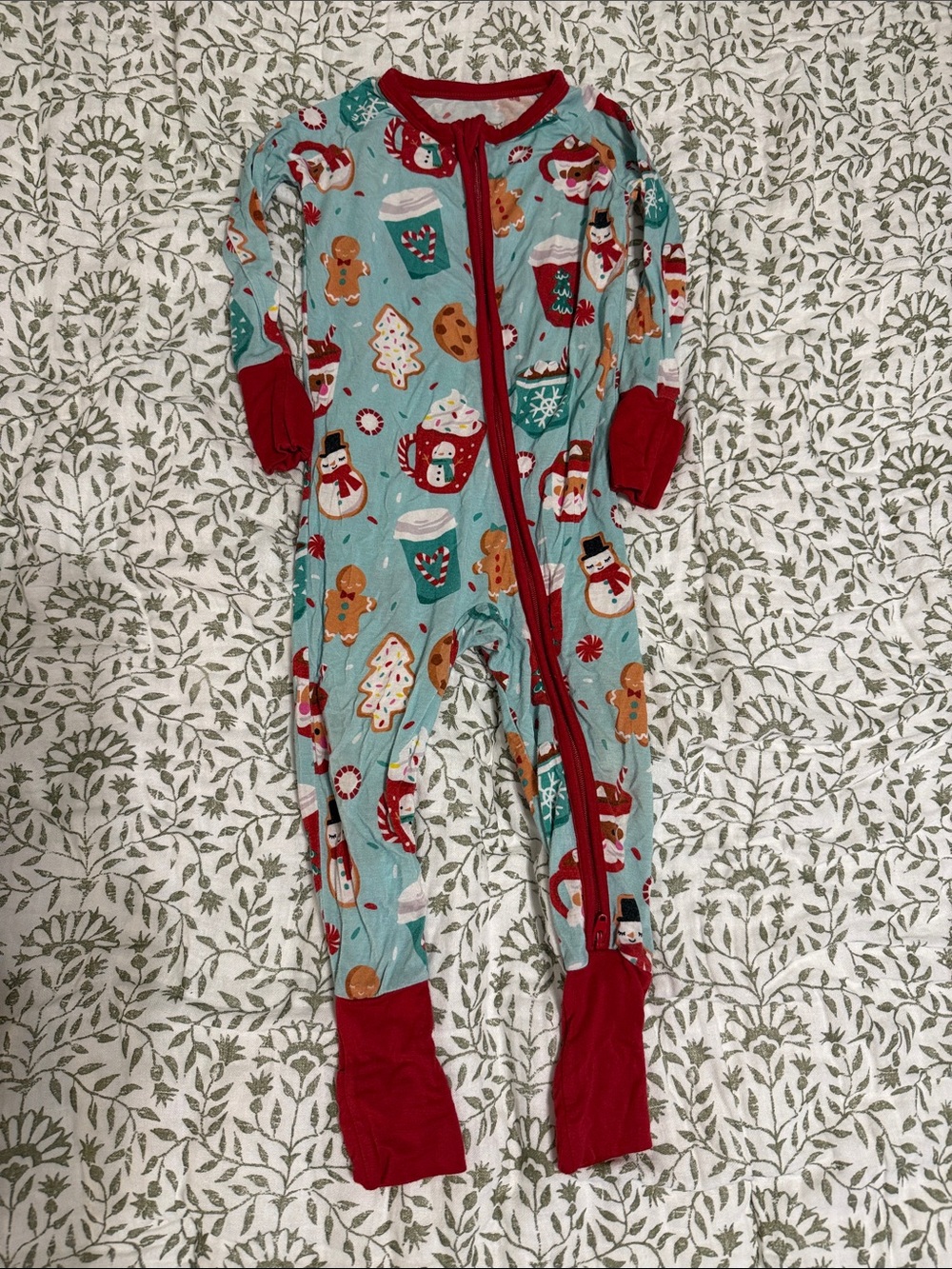 Little Sleepies Light Blue and Red Holiday Footed One-Piece Pajamas